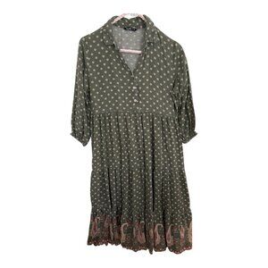 Ruffled Tiered Ditsy Floral Midi Dress Sz S Puff Sleeve Cottagecore Peasant Boho